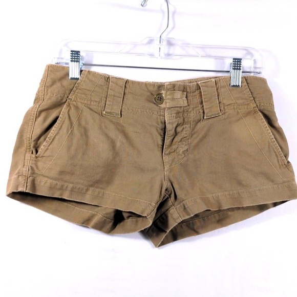 Vtg American Eagle Womens 2 Cargo Shorts Cotton Khaki Brown Low Rise Utility Y2K - Picture 3 of 14